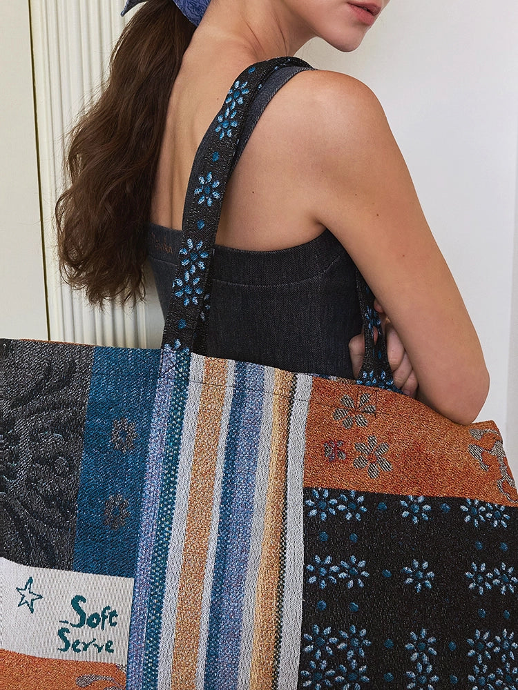 Floral Patchwork Jacquard Canvas Tote Bag - TRLab Shop