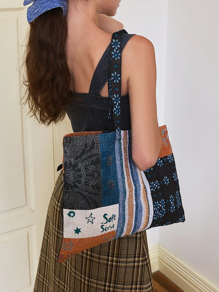 Floral Patchwork Jacquard Canvas Tote Bag - TRLab Shop