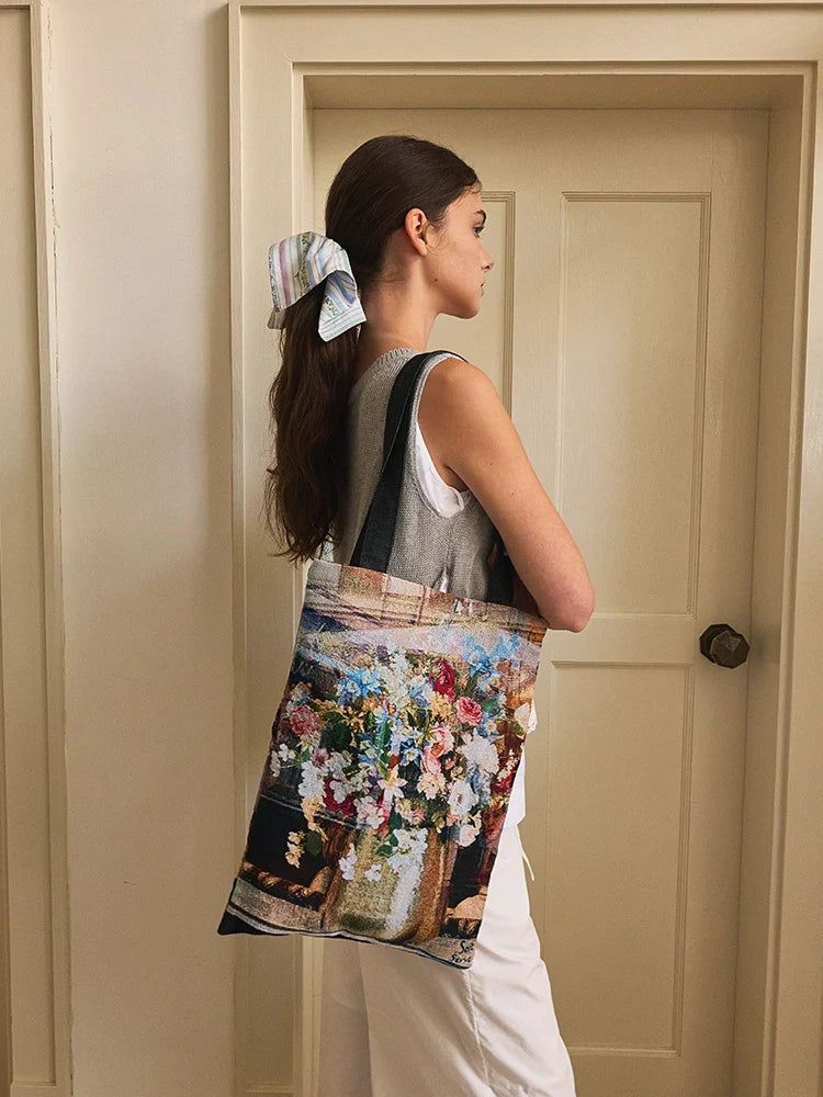 Floral Patchwork Jacquard Canvas Tote Bag - TRLab Shop