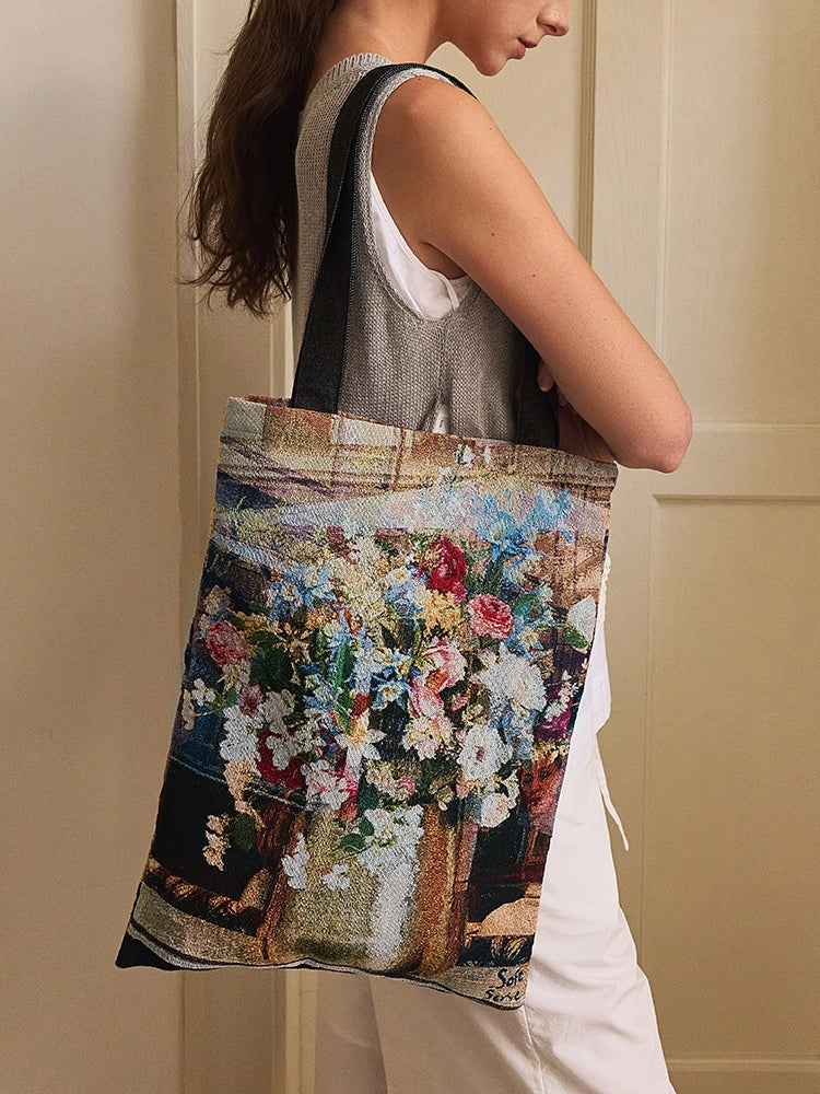 Floral Patchwork Jacquard Canvas Tote Bag - TRLab Shop