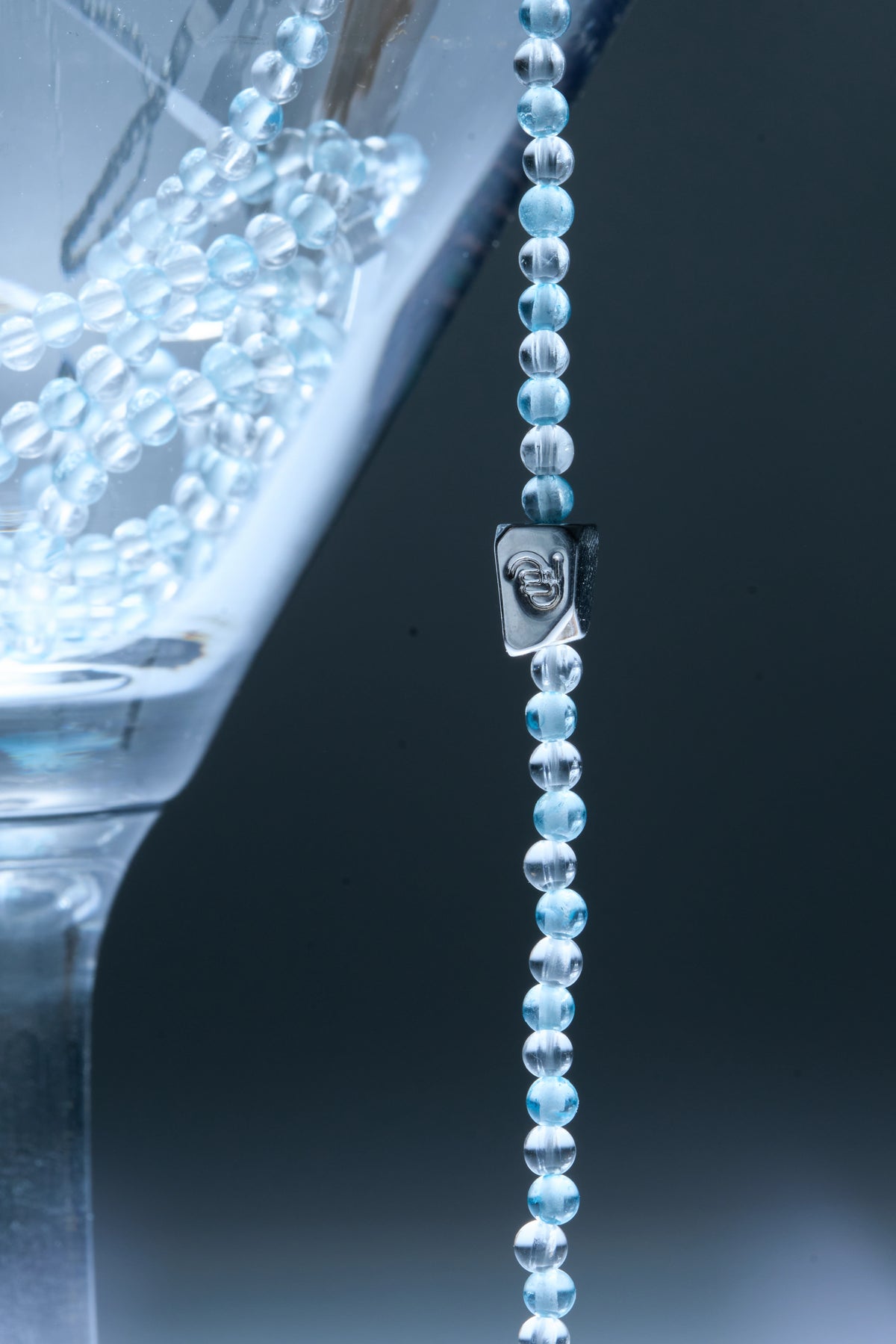 ROCKBUND aquamarine and clear quartz eyeglass chain with beads and silver clasps for stylish eyewear accessory