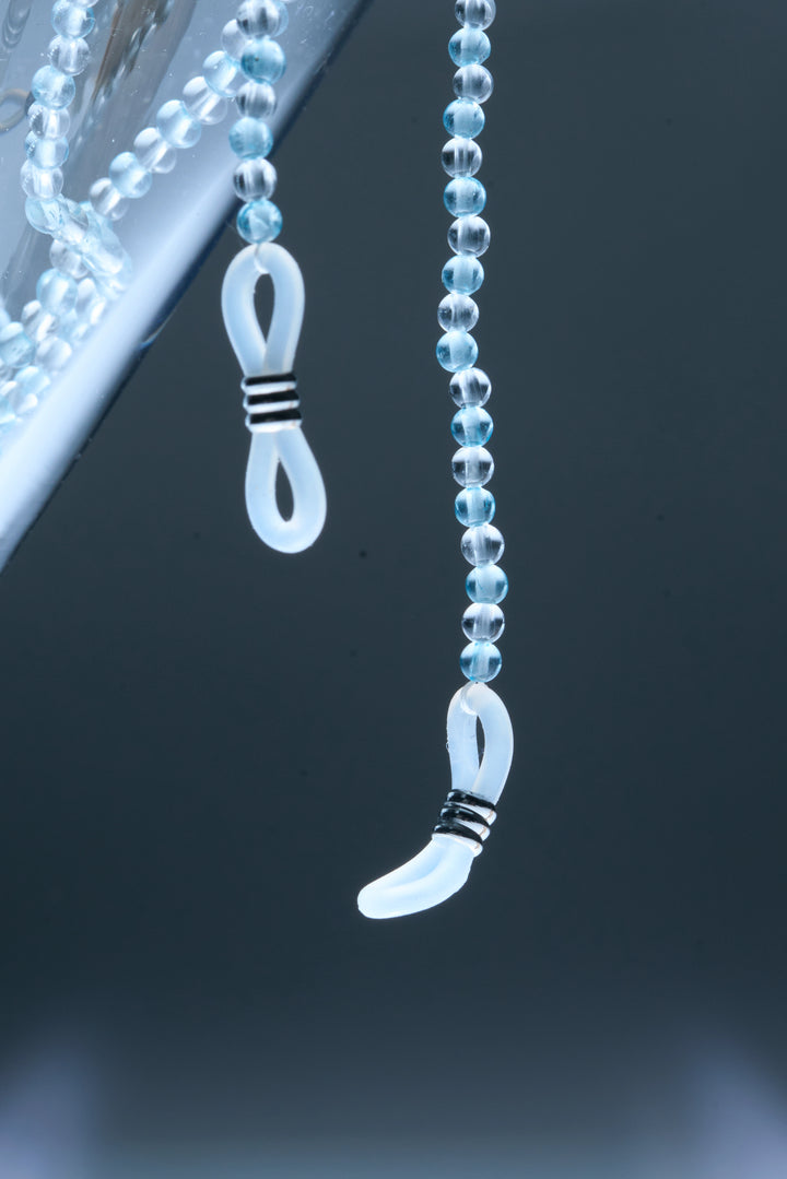 Aquamarine & Clear Quartz Eyeglass Chain