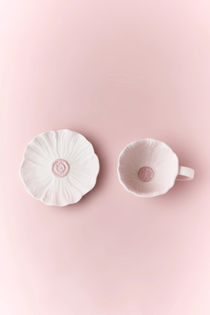 Floral ceramic cup and saucer set with colorful flower patterns, perfect for tea or coffee, by TRLab Shop.