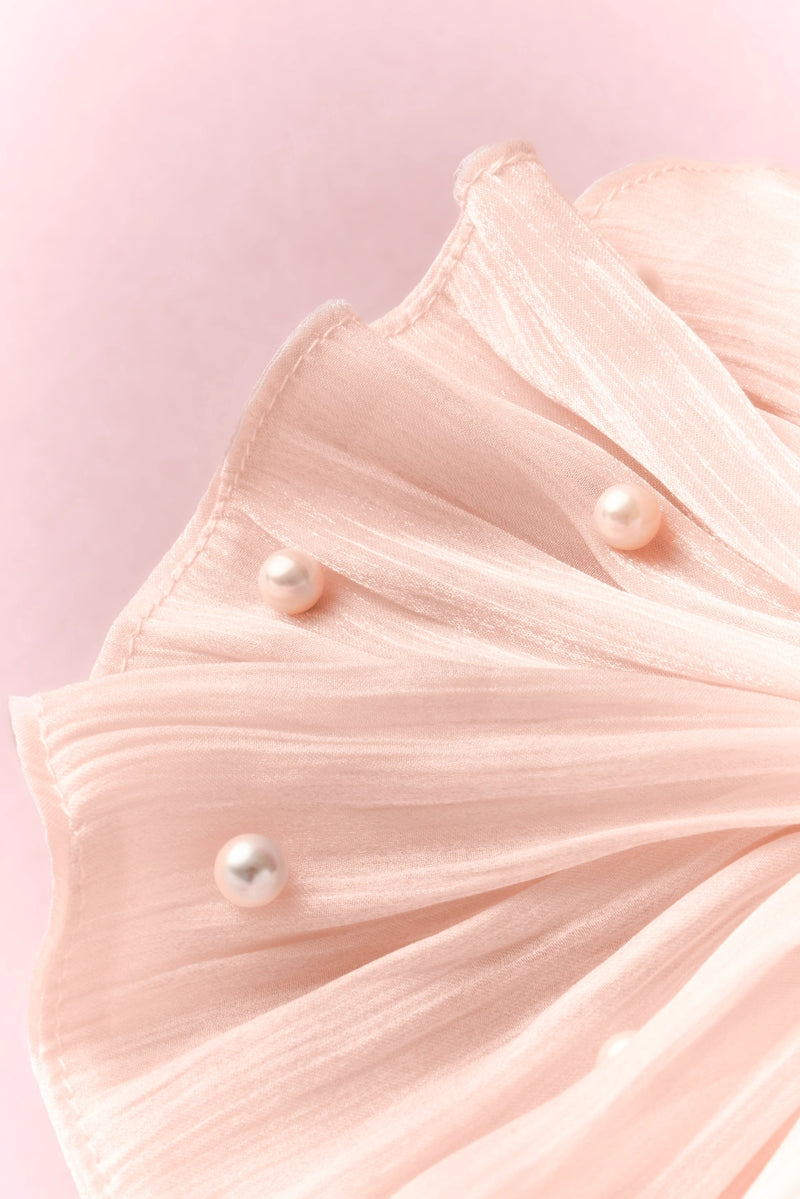 TRLab Shop Gentle Gossamer Wavy Hem Scrunchie in soft fabric with wavy hem detail, perfect for securing hair in a stylish, gentle style.