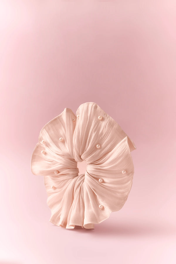 TRLab Shop Gentle Gossamer Wavy Hem Scrunchie showcasing soft, lightweight fabric with a wavy hem design for hair styling.