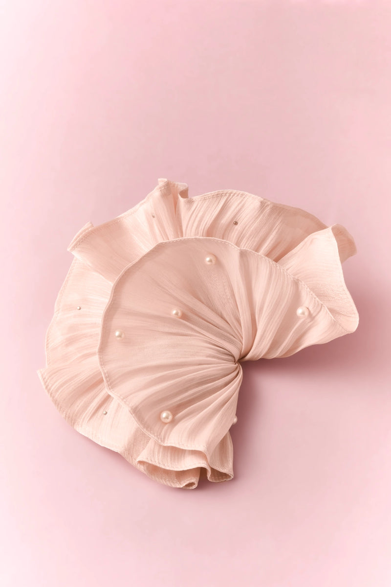 TRLab Shop Gentle Gossamer Wavy Hem Scrunchie with soft fabric and wavy hem design, ideal for stylish hair accessories.