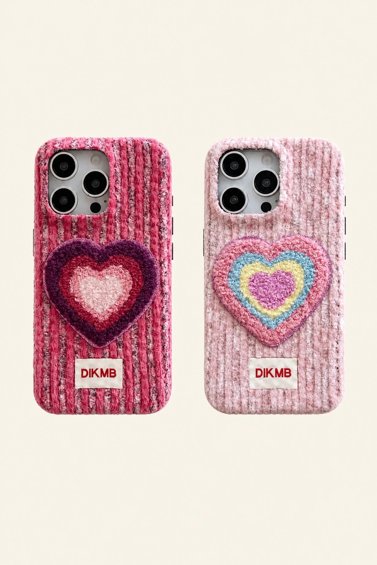 Pink love heart embroidered phone case with floral details, designed for smartphones, by TRLab Shop.