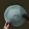 Teal wavy rim glass matte plate with textured surface, elegant and modern dinnerware by TRLab Shop.