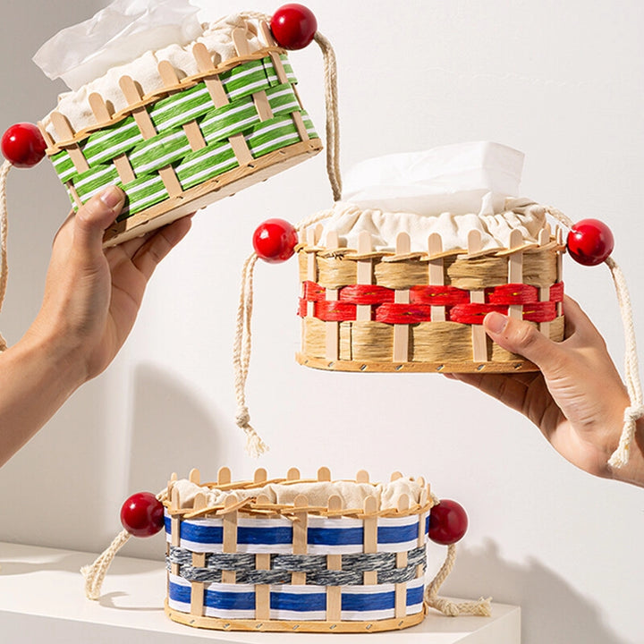 Woven Wood and Rattan Drawstring Tissue Box - TRLab Shop