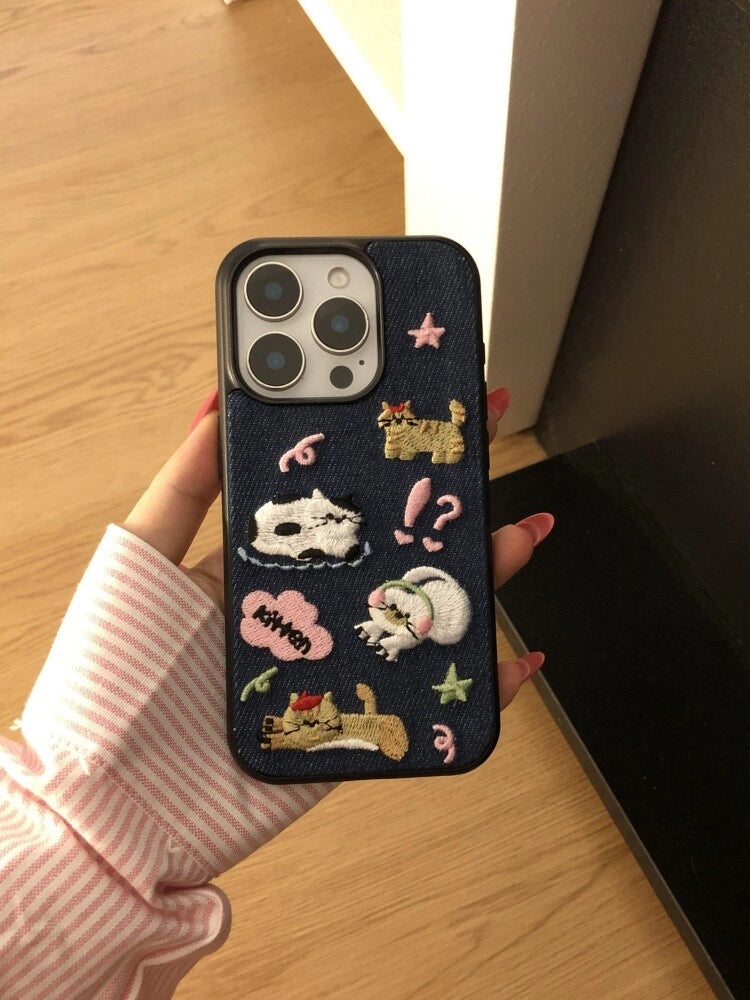 Puppy & Kitten Paradise Embroidered Phone Case - TRLab Shop