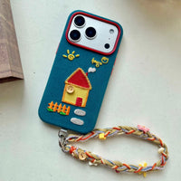 Embroidered house phone case by TRLab Shop featuring colorful floral embroidery on a protective smartphone cover.
