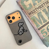 Plaid puppy embroidered phone case by TRLab Shop featuring a cute puppy design and colorful plaid pattern.