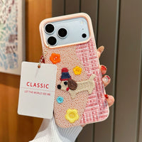 Beadworks embroidered puppy phone case by TRLab Shop featuring colorful bead detailing and a playful puppy design.