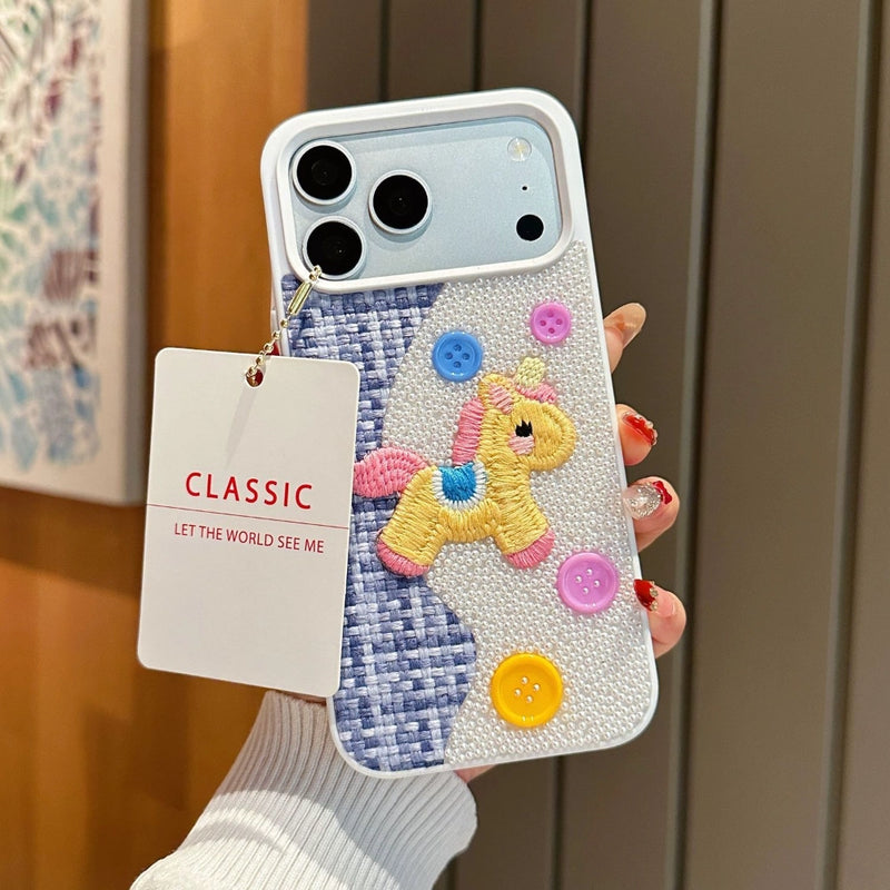Beadworks embroidered unicorn phone case by TRLab Shop featuring colorful beadwork and detailed embroidery on a protective phone cover.