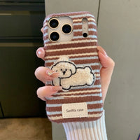 Terry Puppy embroidered phone case with colorful floral design on a clear protective cover, compatible with smartphones.