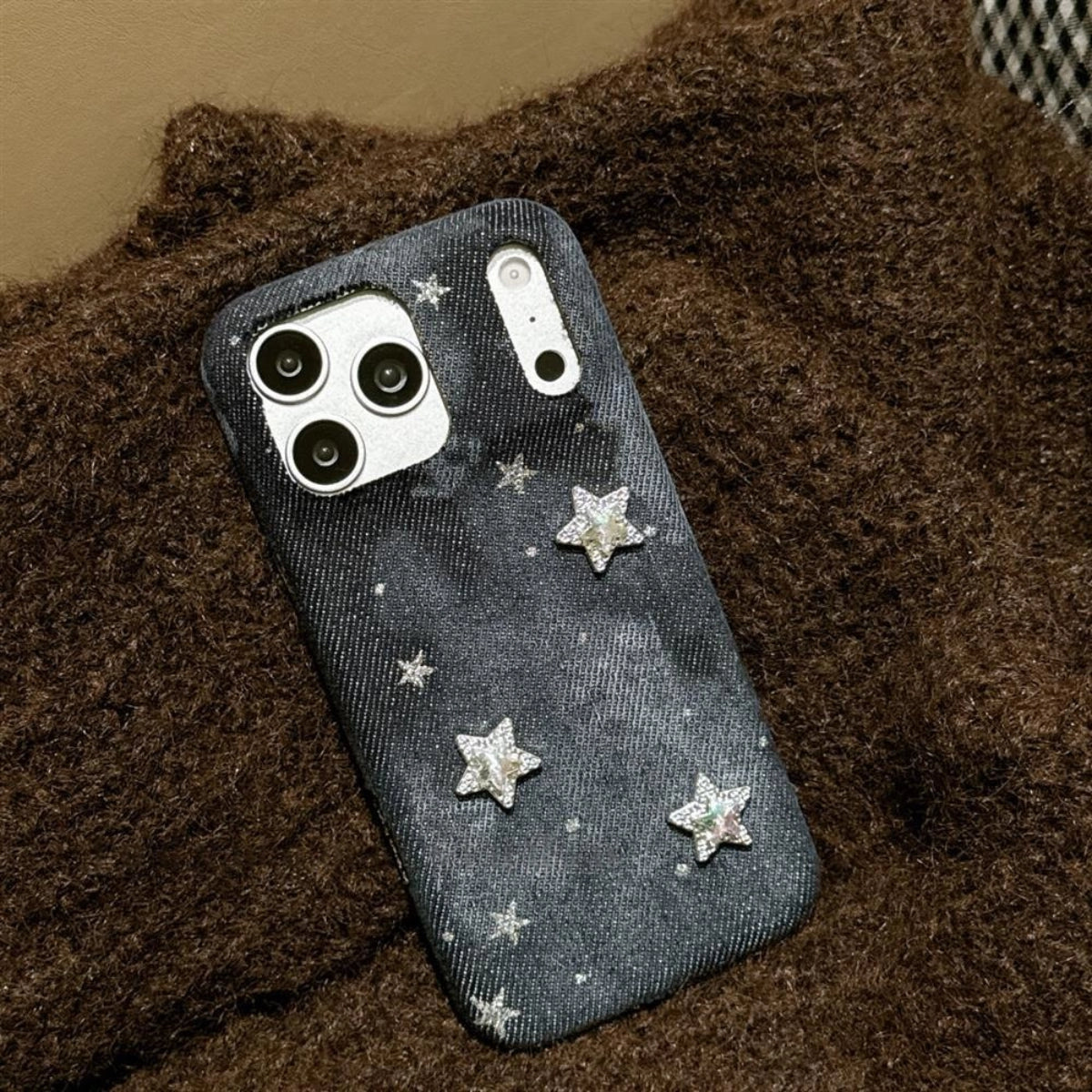 TRLab Shop Starry Night denim phone case featuring a celestial night sky design on durable denim material.