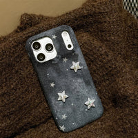 TRLab Shop Starry Night denim phone case featuring a celestial night sky design on durable denim material.