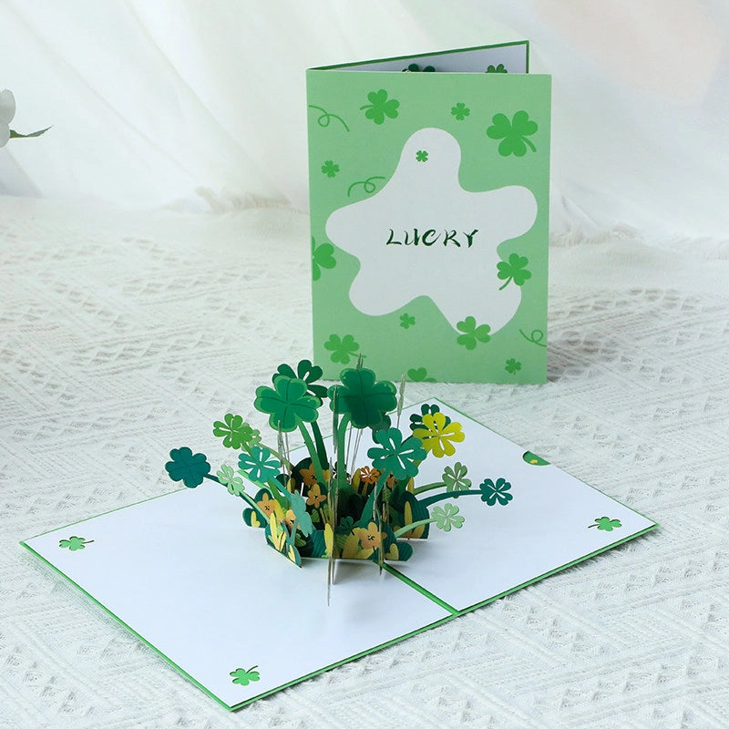 Lucky Four-Leaf Clover 3D Pop Up Paper Art Greeting Card