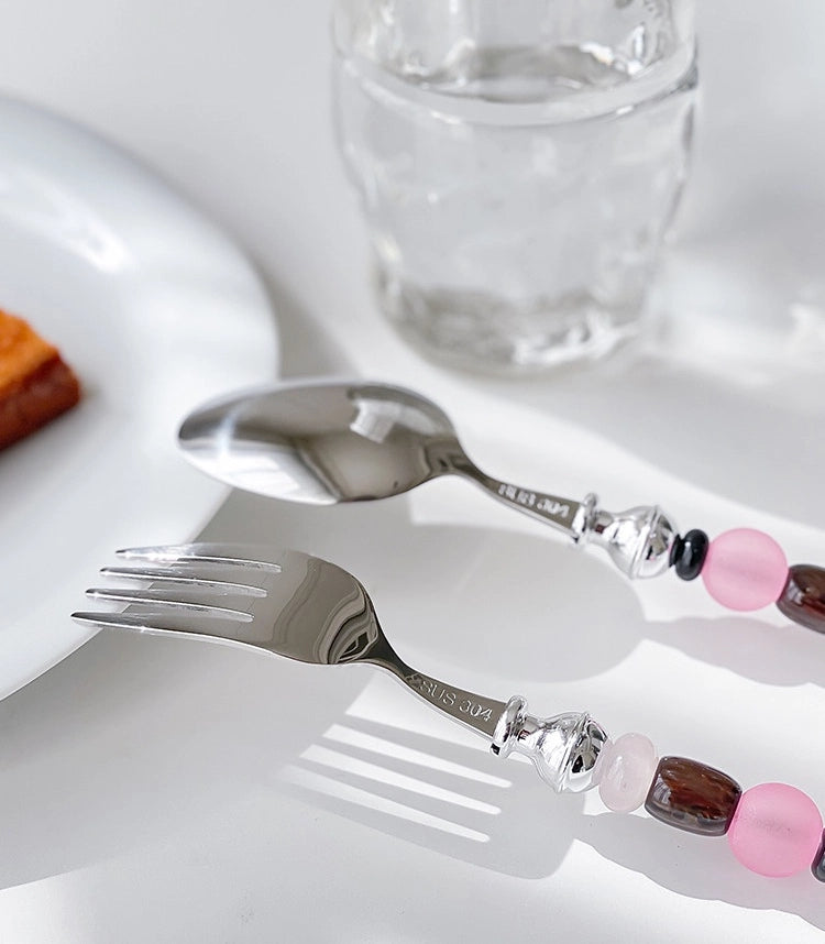 Monet Oil Paintings Beads Stainless Steel Spoon & Fork - TRLab Shop