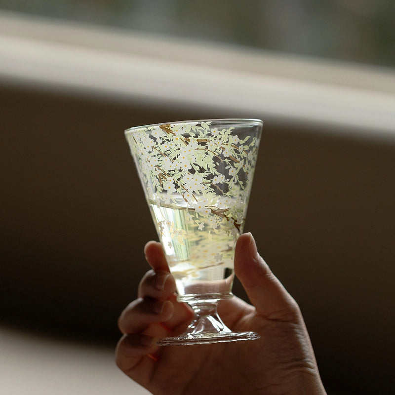 Elegant Pear-Blossom Glass Goblet by TRLab Shop with a clear, floral design perfect for wine or beverage serving.