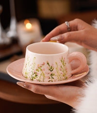 Fresh Floral Ceramic Coffee Cup & Saucer Set