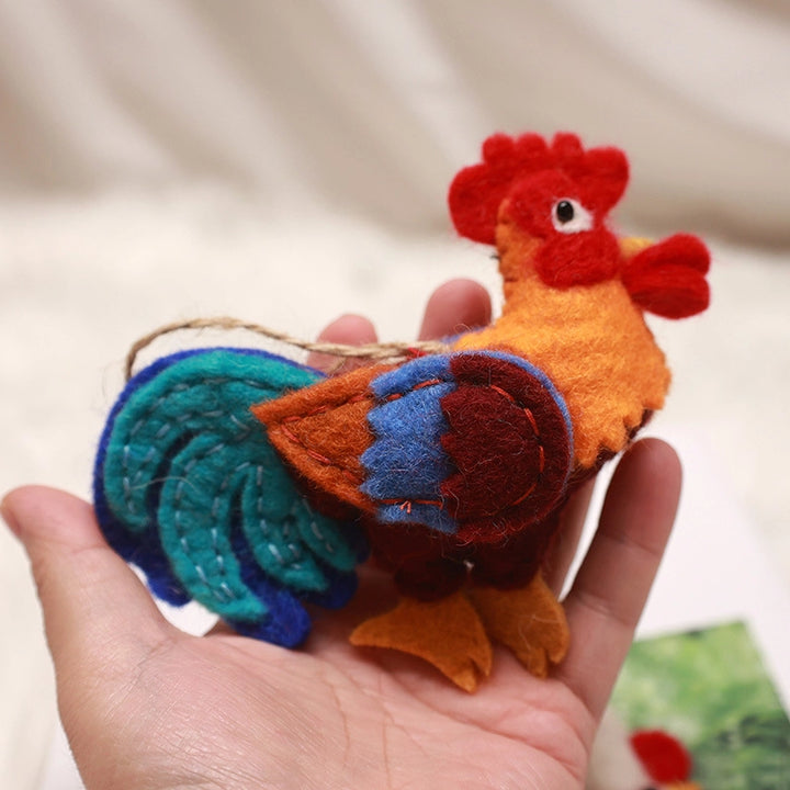 Felted Colorful & White Rooster Charm - TRLab Shop
