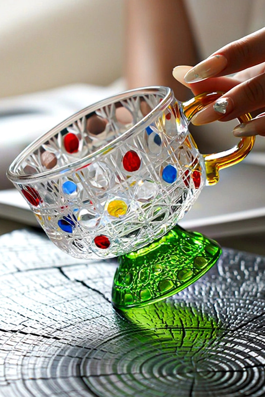 Colorful Polka-Dot Cane-Weave Glass Cup