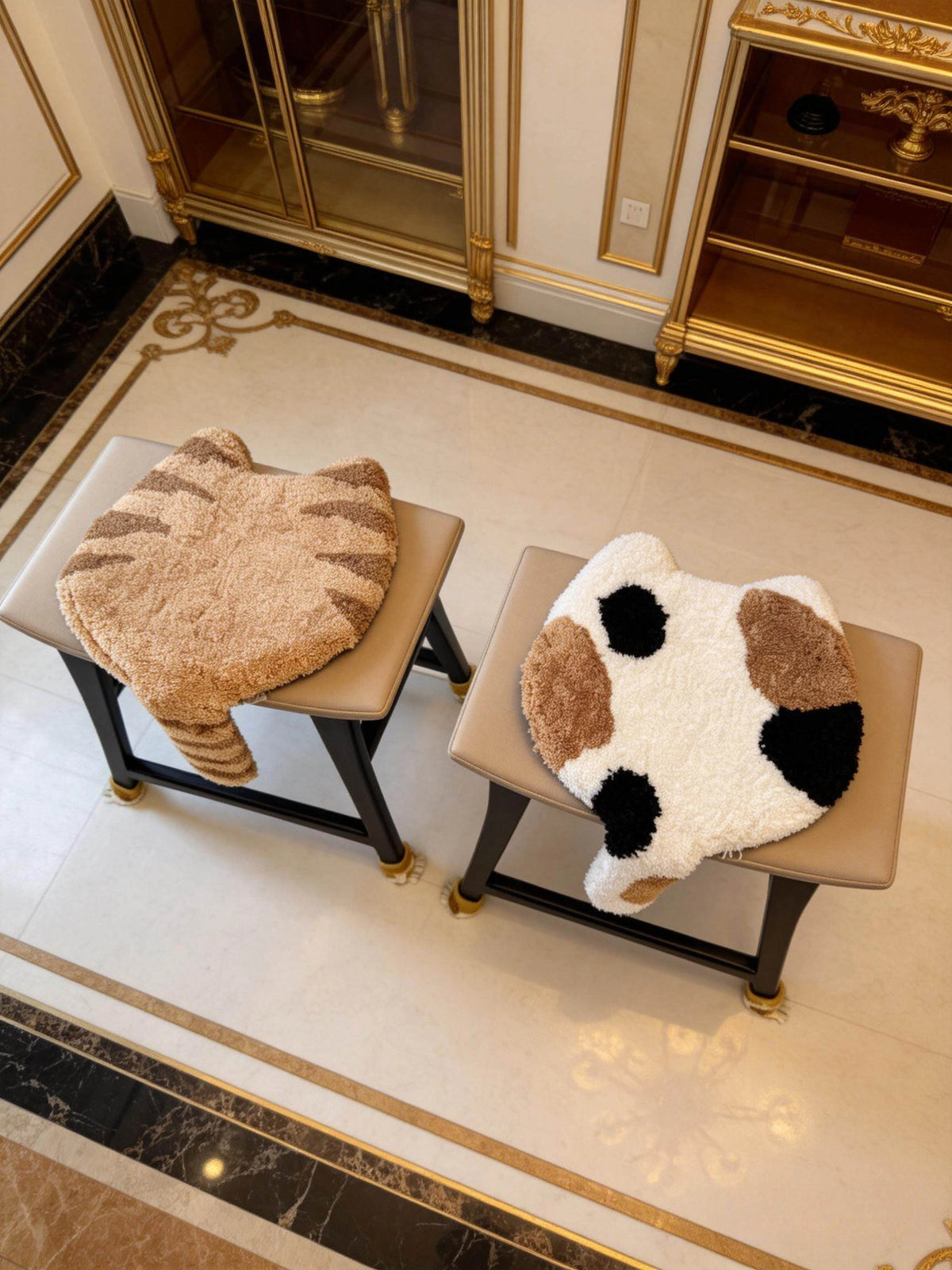 Flocked seat cushion with colorful cat pattern design, comfortable and decorative for home or office seating.