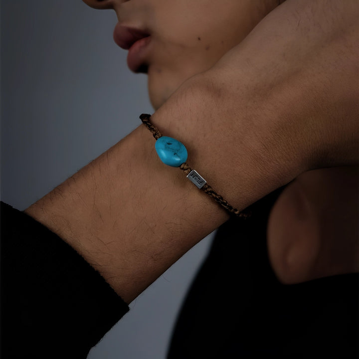 Turquoise Single-Bead Hand-Woven Bracelet