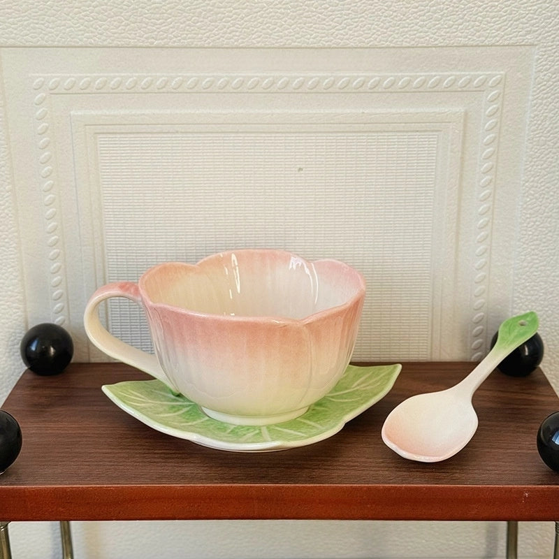 Ceramic Pink Begonia Cup & Saucer Set And Spoon - TRLab Shop