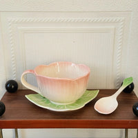 Ceramic Pink Begonia Cup & Saucer Set And Spoon - TRLab Shop