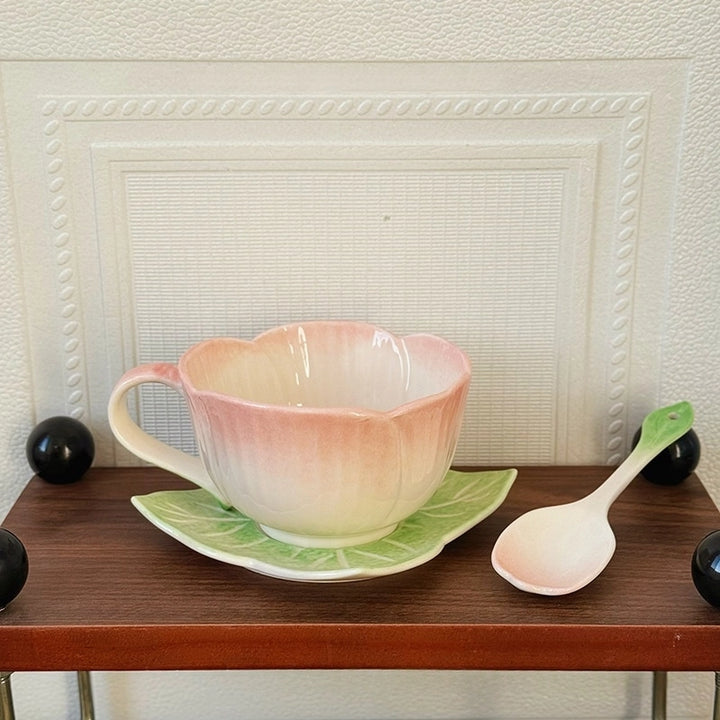 Ceramic Pink Begonia Cup & Saucer Set And Spoon - TRLab Shop