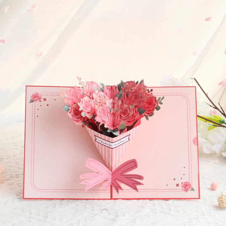 Rose Bouquet 3D Pop Up Paper Art Greeting Card
