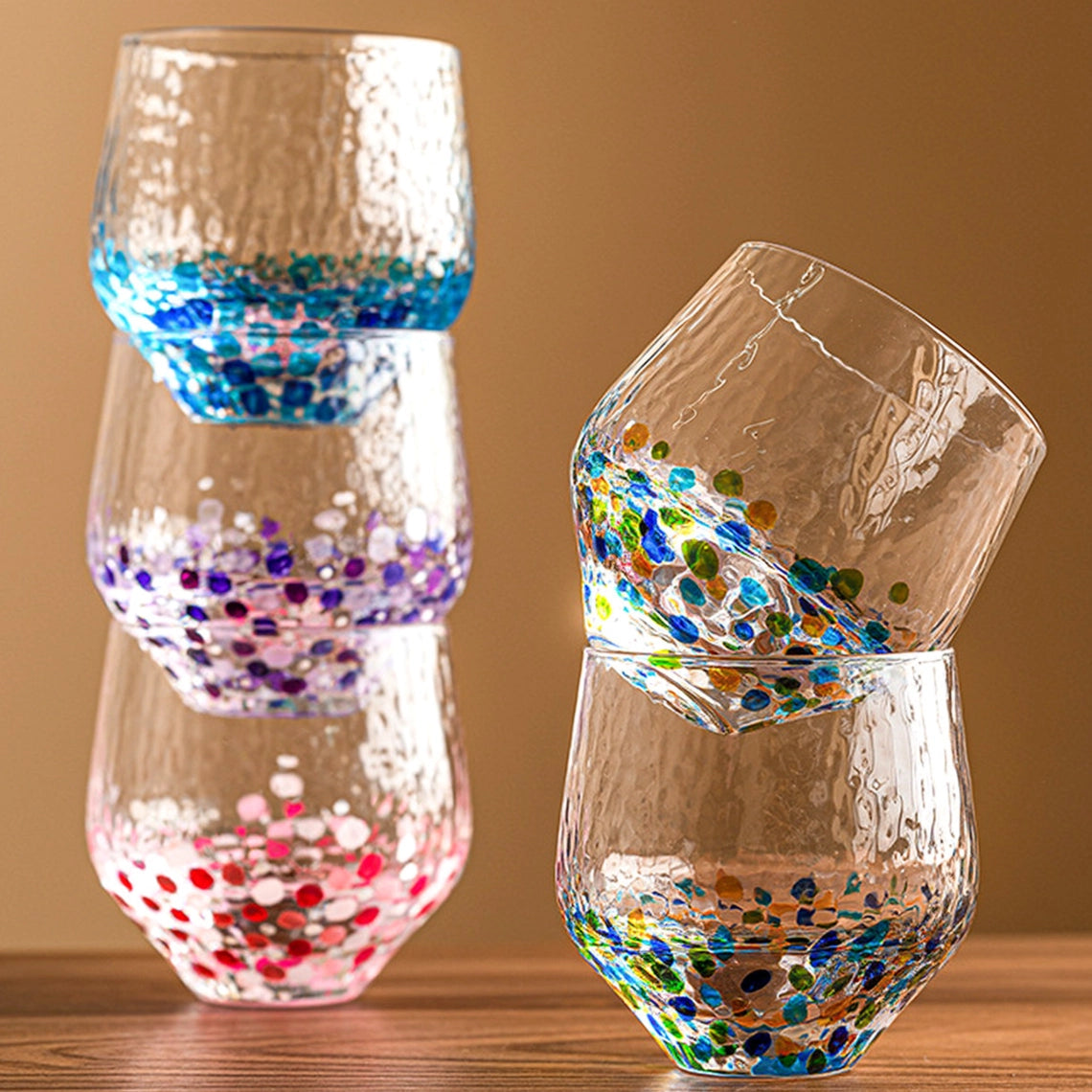 Colorful Polka-Dot Hammered Glass Cup
