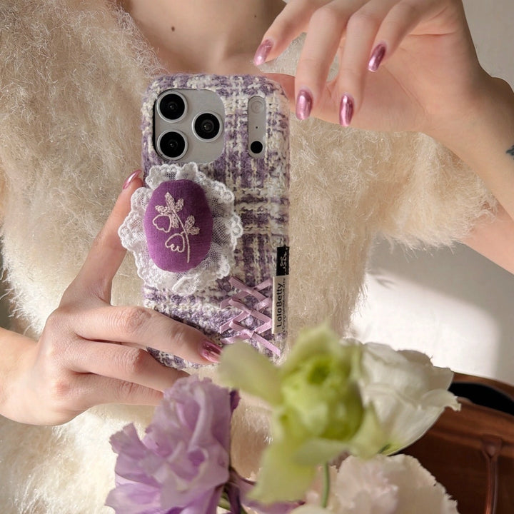 Purple Tweed Bellflower Embroidered Phone Case - TRLab Shop