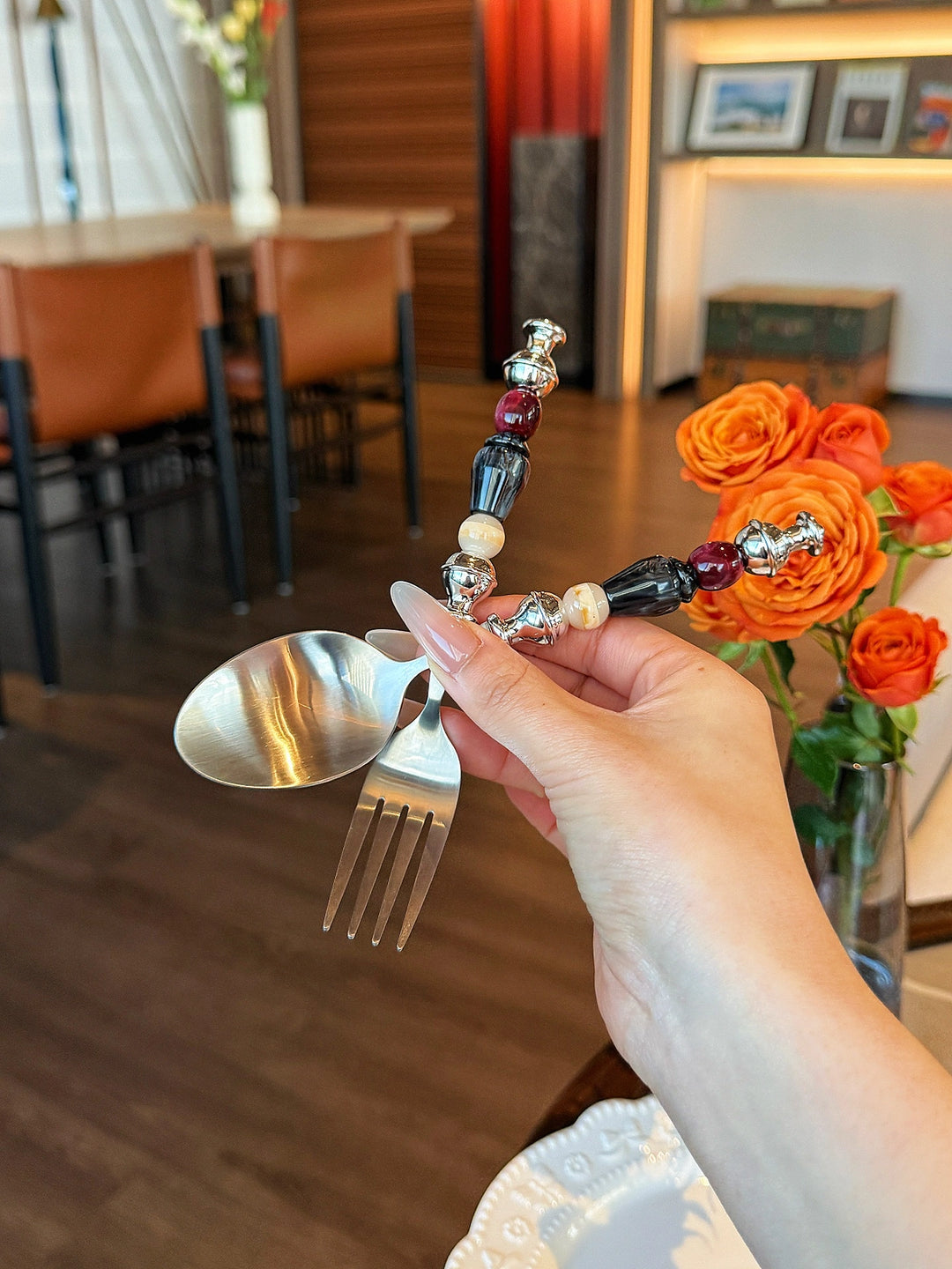 Midnight Sesame & Black Cherry Beads Stainless Steel Spoon & Fork