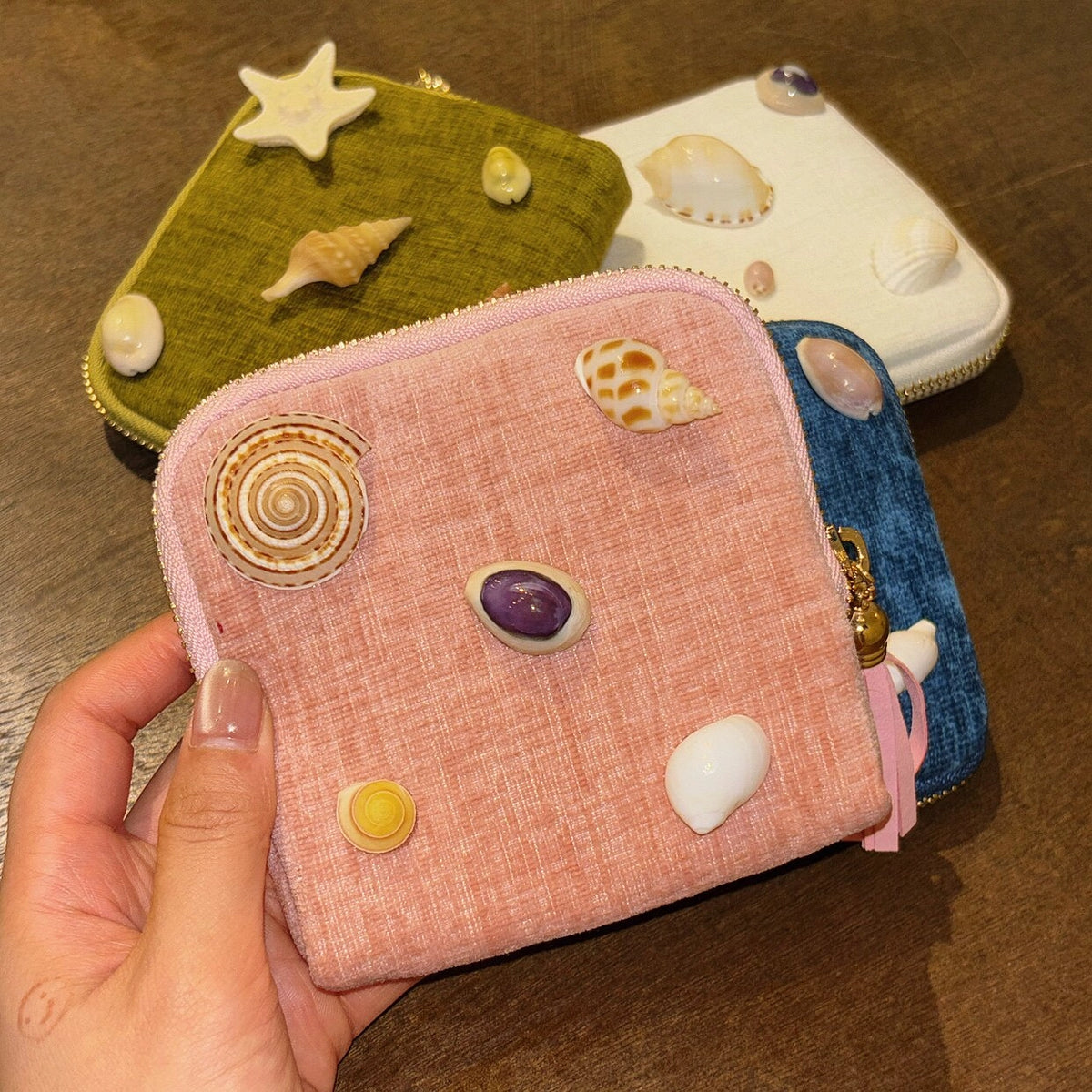 Natural Shell Velour Bag by TRLab Shop featuring a soft, textured shell pattern and elegant design in a versatile color.