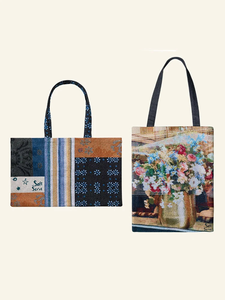 Floral Patchwork Jacquard Canvas Tote Bag - TRLab Shop