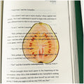 Translucent fruit-shaped acrylic bookmark with colorful fruit illustrations, ideal for marking pages in books.