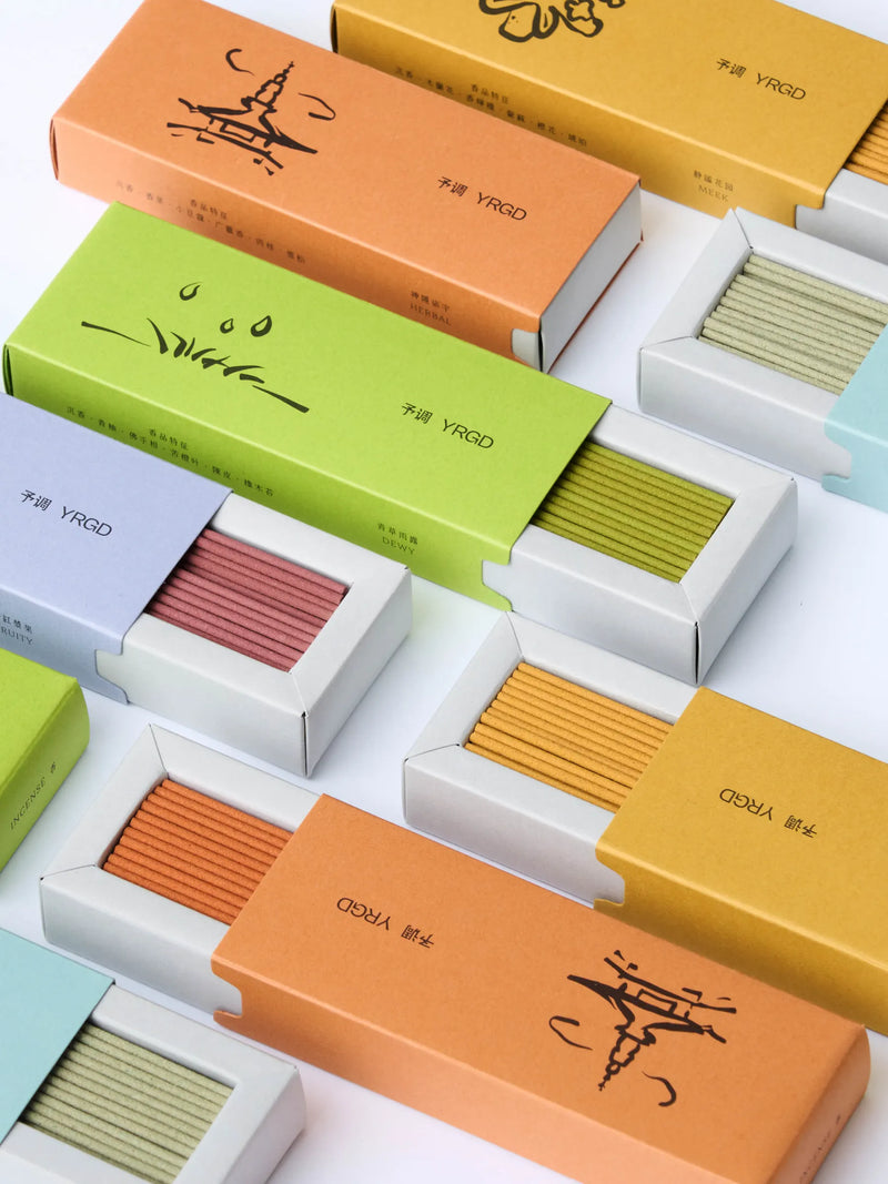 Colorful short incense sticks from YRGD arranged in a bundle, showcasing vibrant colors and traditional design.