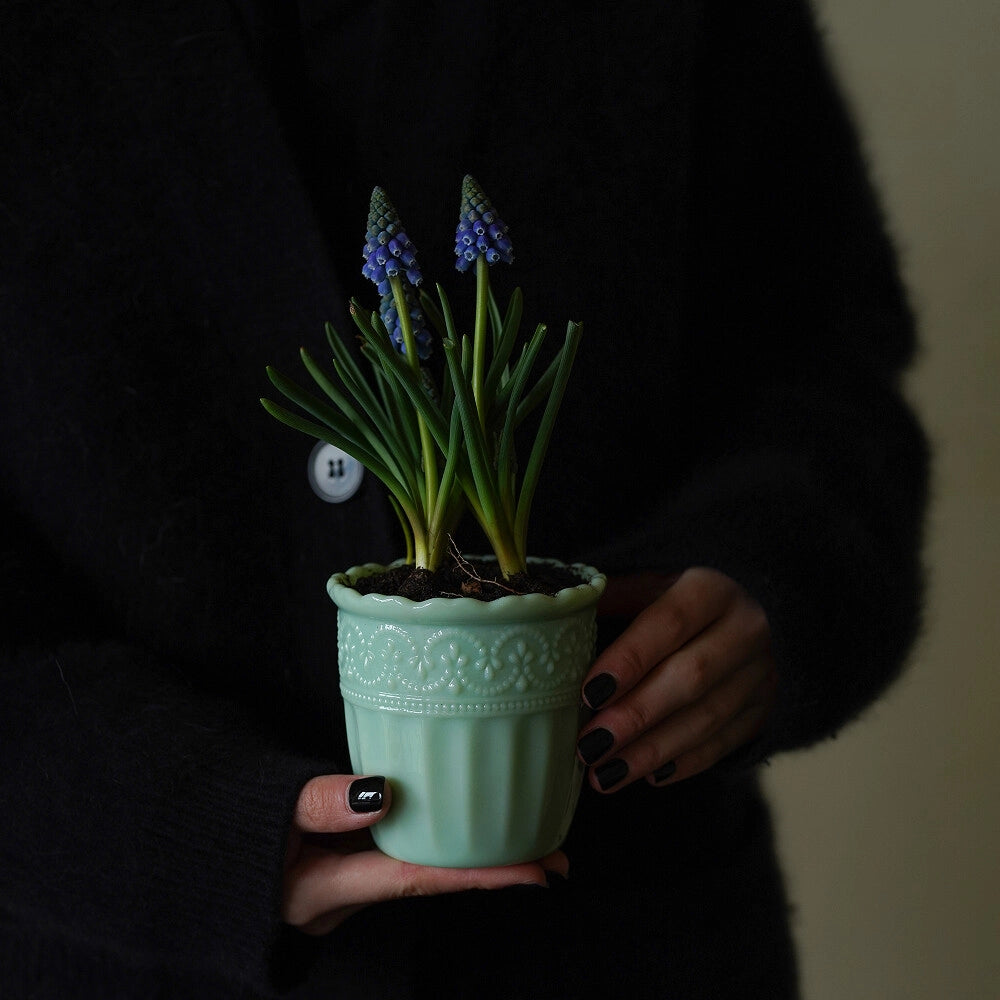 Milk glass embossed vase by TRLab Shop, featuring a vintage design with intricate embossed patterns and a smooth, glossy finish.