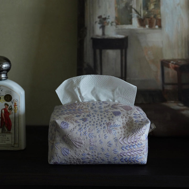 Purple-pink oil painting style tissue pack featuring artistic floral design, packaged in a sleek, modern box.