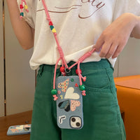 Love Heart embroidered phone case by TRLab Shop featuring pink fabric with heart embroidery and slim protective design.