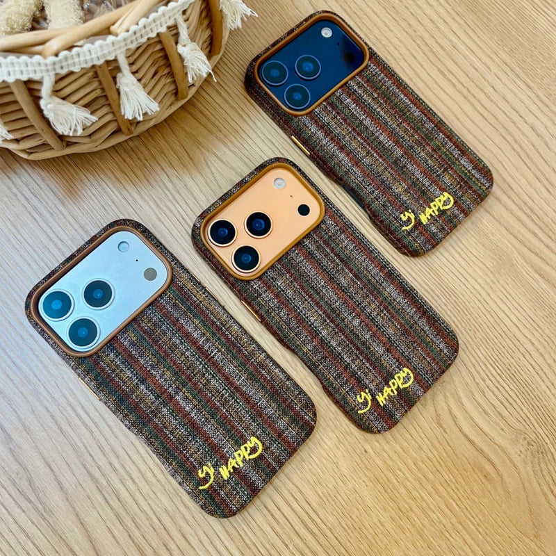 Embroidered Happy Letters phone case by TRLab Shop featuring colorful letter designs on a protective cover.