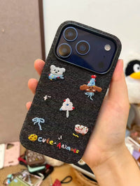 Embroidered animal phone case by TRLab Shop featuring colorful animal design on a protective phone cover.