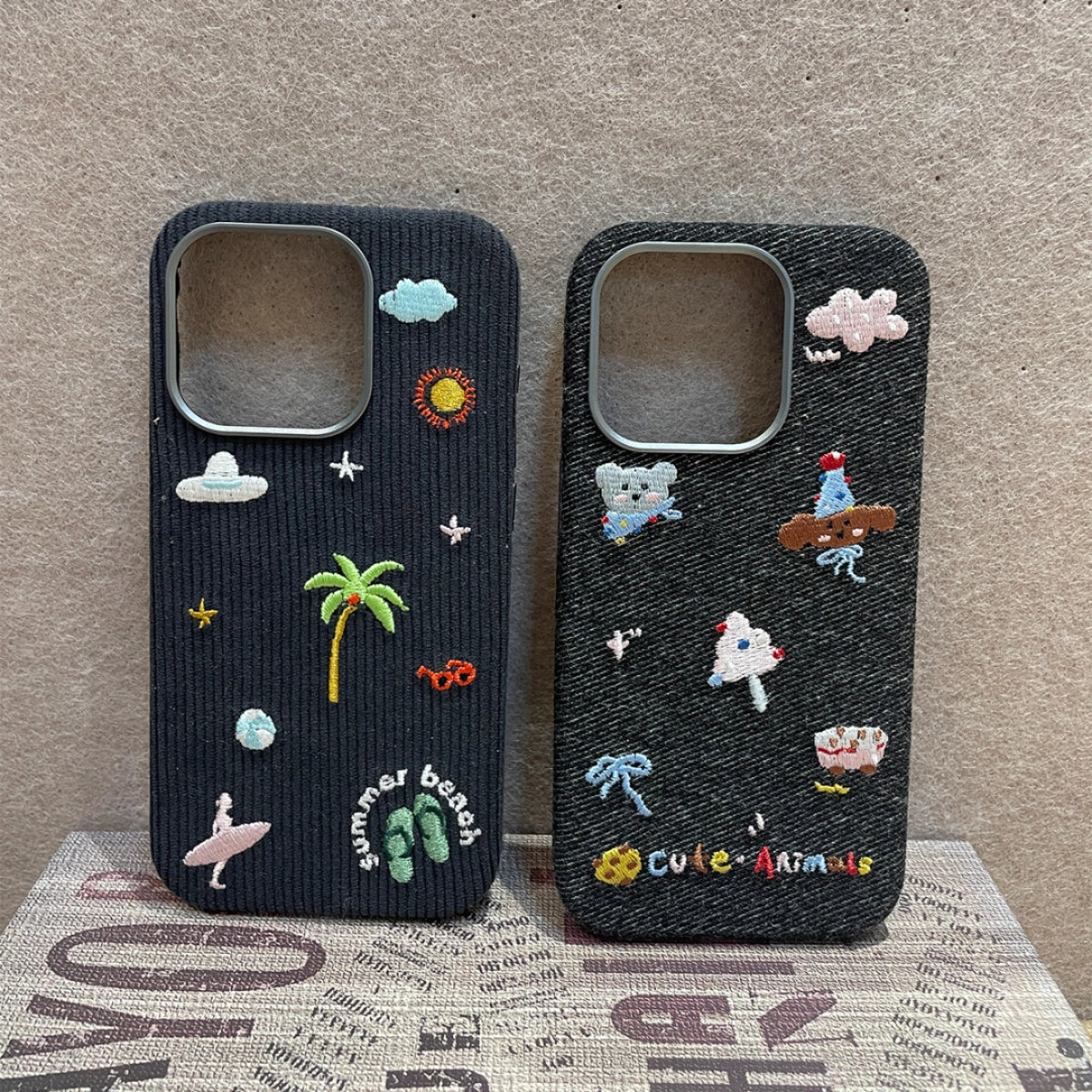Embroidered beach phone case with colorful floral design from TRLab Shop, made of durable material for seaside protection.