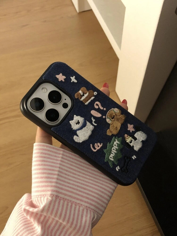 Puppy & Kitten Paradise Embroidered Phone Case - TRLab Shop