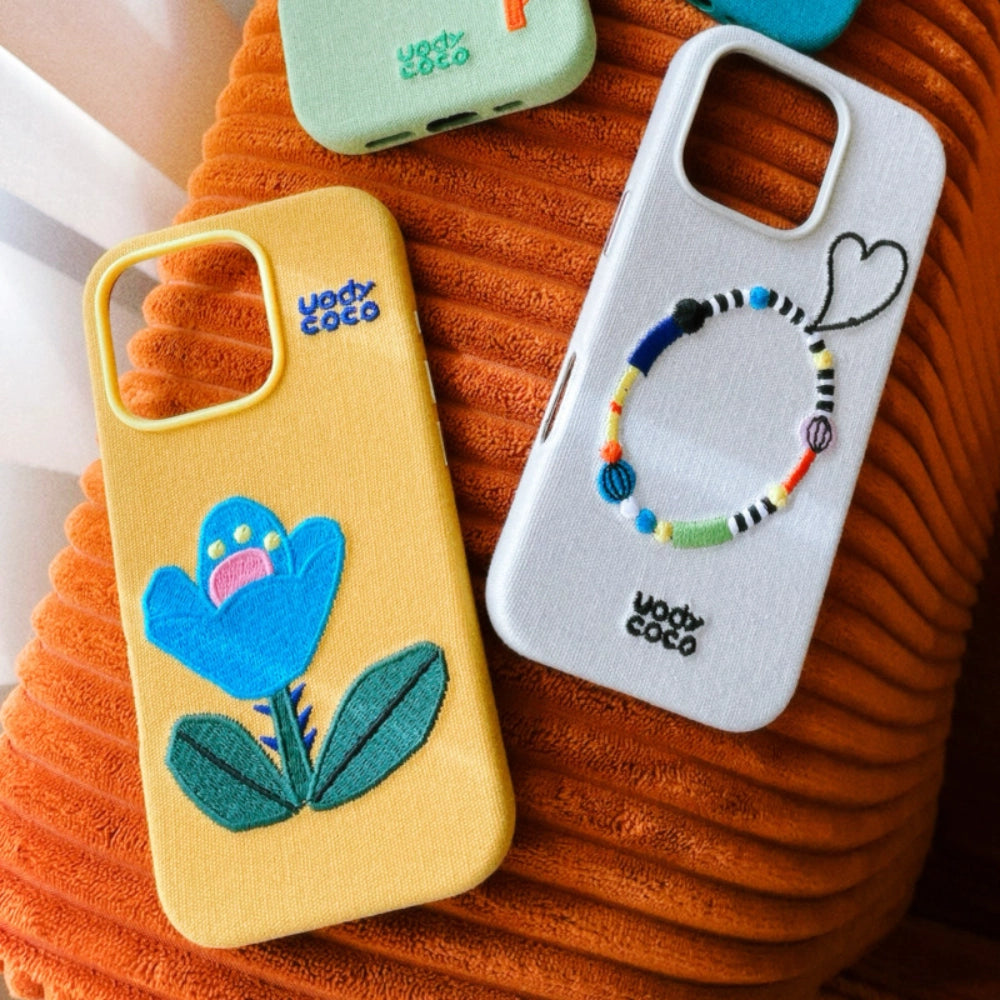 Cute fairy tale embroidered phone case by TRLab Shop featuring colorful whimsical fairy design on a protective cover.