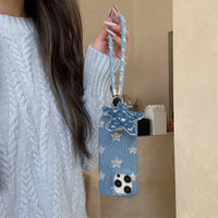 Shimmering Starlight denim phone case by TRLab Shop with a glittery star pattern on durable denim material.
