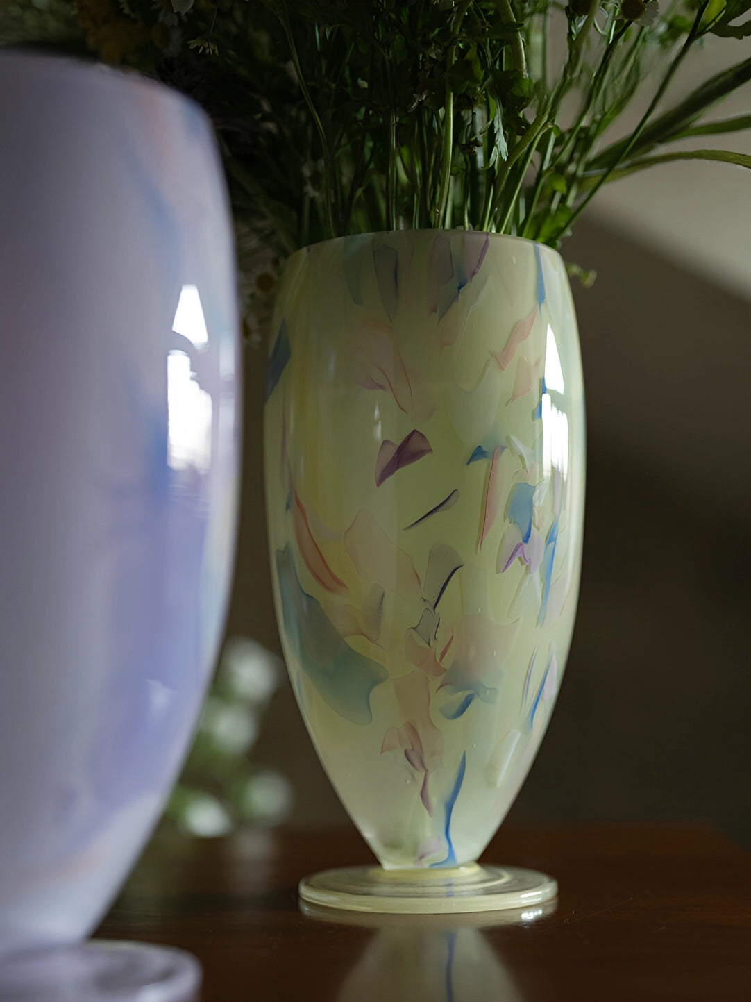 Luminous Fragment Glass Vase by TRLab Shop with a unique textured design in transparent glass, suitable for floral arrangements.